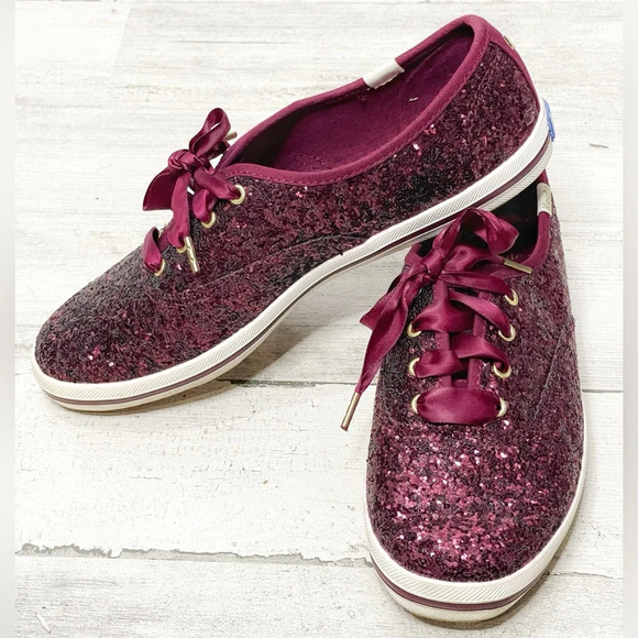 Keds for Kate Spade New York Glitter Sneaker Black Cherry Size 7 Like New - Picture 1 of 13